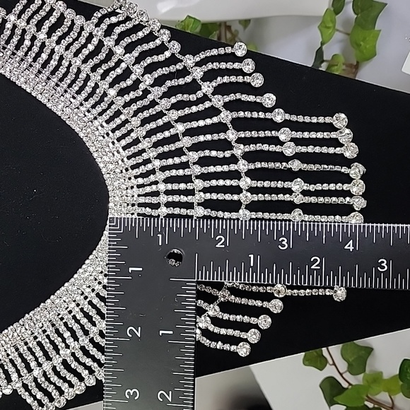 Statement Silver Crystal Collar Bib Necklace Earrings Bracelet Set New - Picture 10 of 11